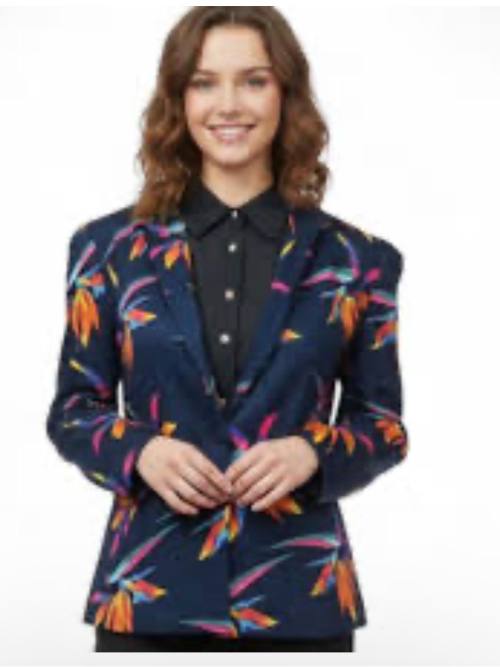 Anne Klein black Floral Single-Button Blazer with Bright Print - Picture 1 of 11